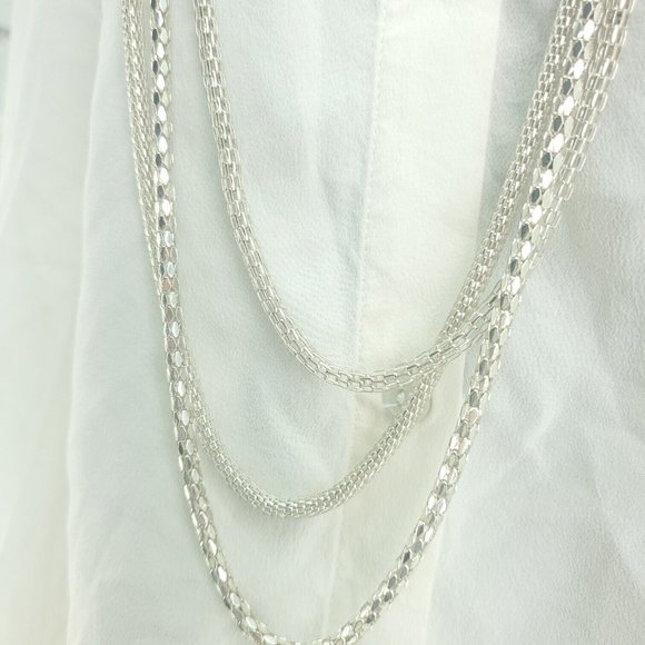 Womens Silver Tone Three Strand Foxtail Chain Fashion Jewelry Layered Necklace - Picture 2 of 12